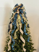 Navy Blue, Gold, Rose Gold & Champagne Christmas Tree Topper Bow - Emerald's Avenue