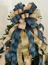 Navy Blue, Gold, Rose Gold & Champagne Christmas Tree Topper Bow - Emerald's Avenue