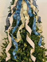 Navy Blue, Gold, Rose Gold & Champagne Christmas Tree Topper Bow - Emerald's Avenue