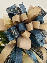 Navy Blue, Gold, Rose Gold & Champagne Christmas Tree Topper Bow - Emerald's Avenue