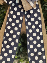 Navy Blue Polka Dots & Plaid Bow - Emerald's Avenue