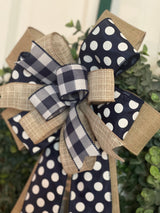 Navy Blue Polka Dots & Plaid Bow - Emerald's Avenue