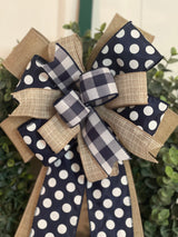 Navy Blue Polka Dots & Plaid Bow - Emerald's Avenue