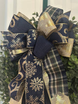 Navy & Gold Farmhouse Christmas Bow - Emerald's Avenue