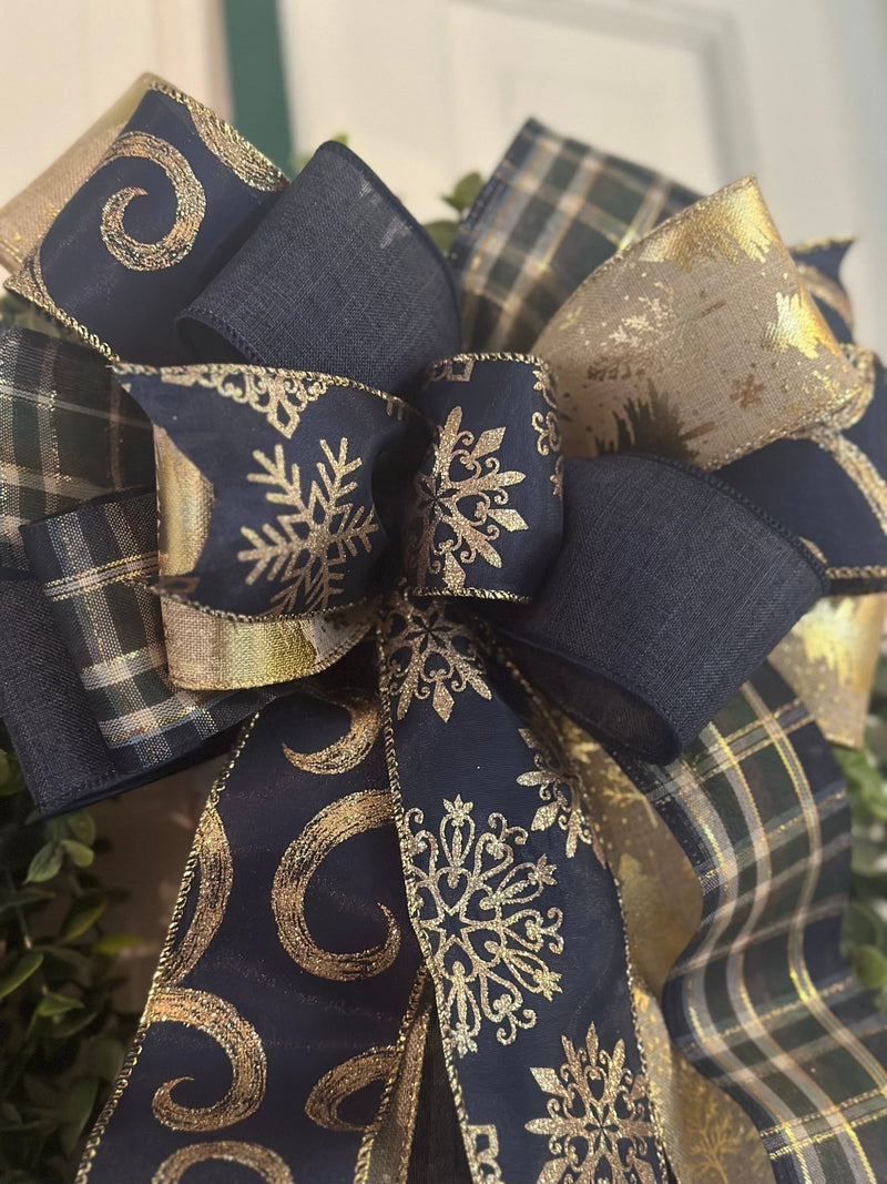 Navy & Gold Farmhouse Christmas Bow - Emerald's Avenue