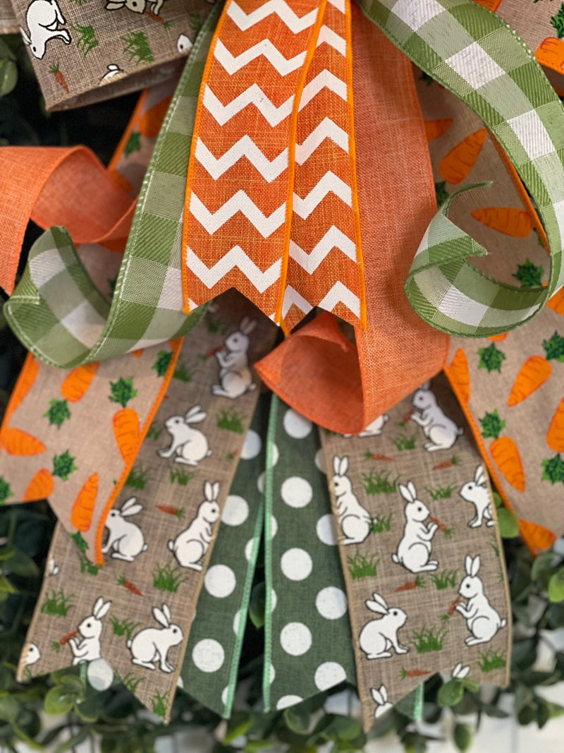 Orange & Green Easter Bunnies & Carrots Bow - Emerald's Avenue