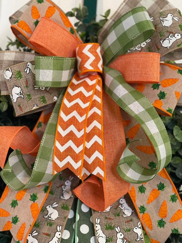 Orange & Green Easter Bunnies & Carrots Bow - Emerald's Avenue