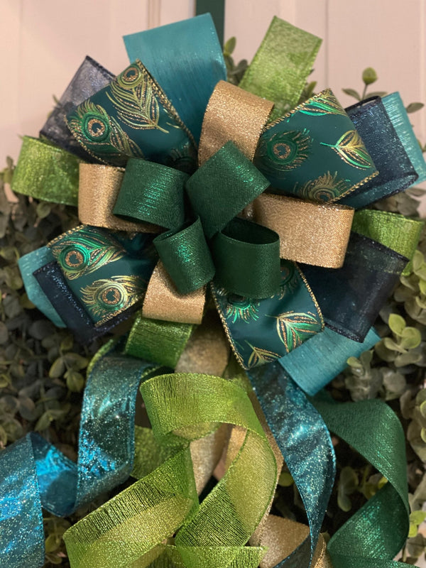 Peacock Christmas Bow - Emerald's Avenue