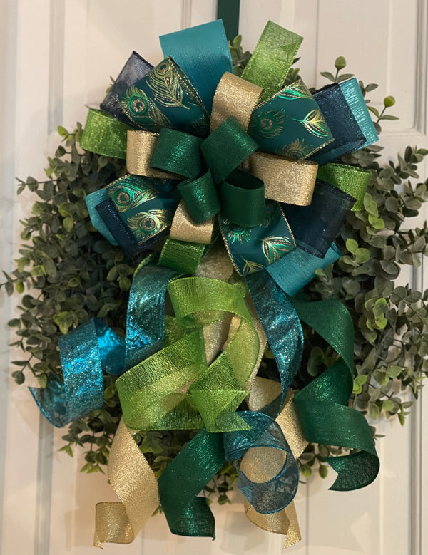 Peacock Christmas Bow - Emerald's Avenue