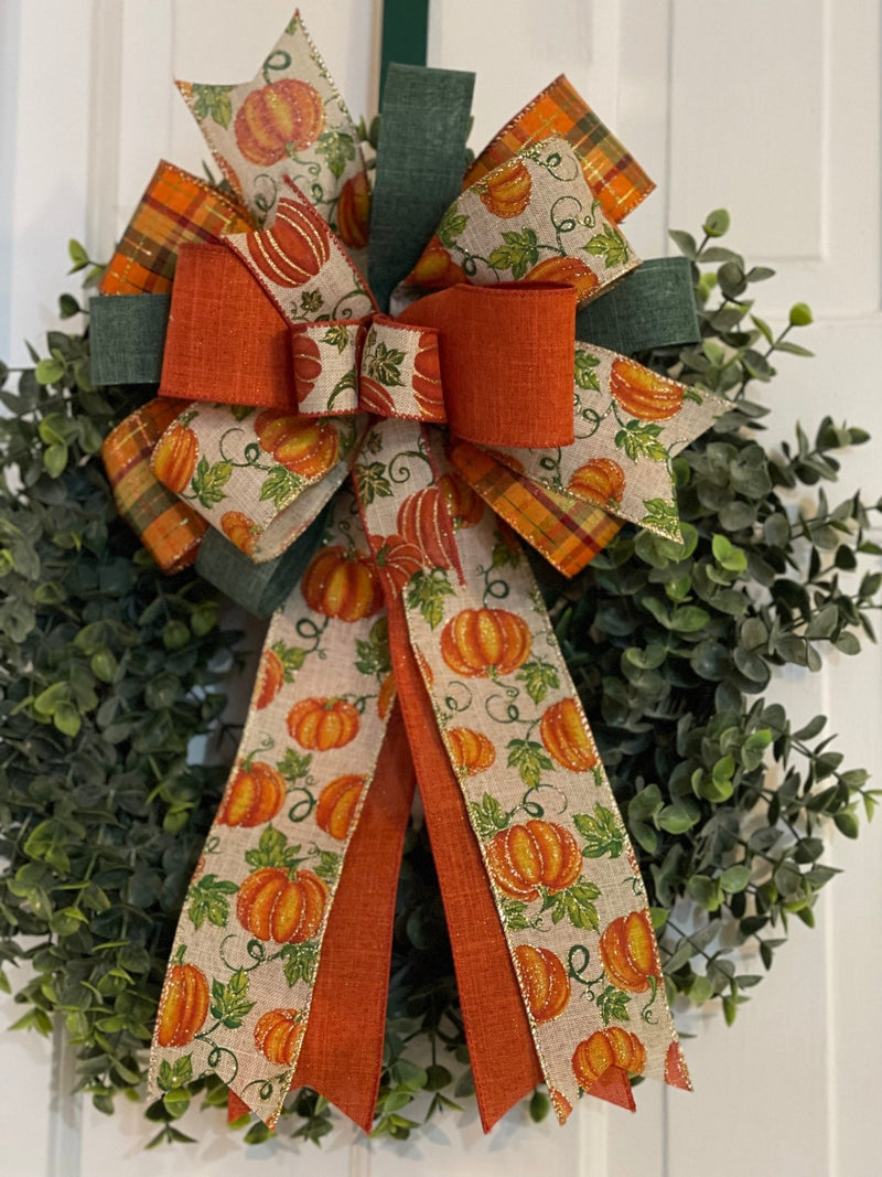 Pumpkin Themed Fall Bow - Emerald's Avenue