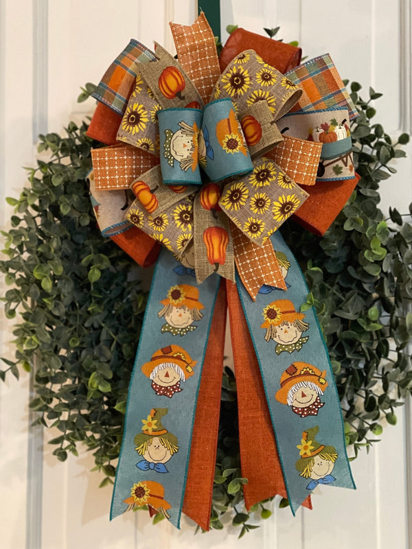 Scarecrows, Sunflowers & Pumpkins Fall Bow - Emerald's Avenue