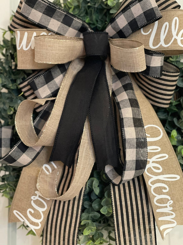 Stripes & Plaid Welcome Bow - Emerald's Avenue