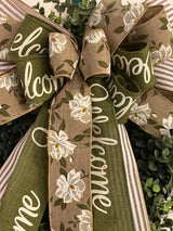 Welcome Farmhouse Magnolias Bow - Emerald's Avenue